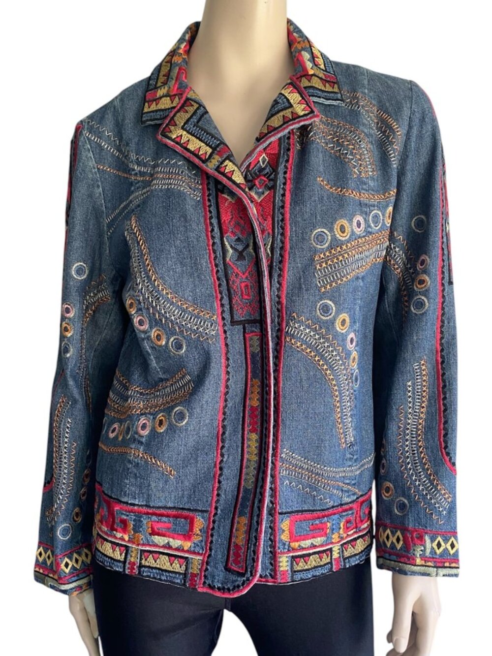 Coldwater Creek Vintage Embroidered Bohemian Denim Jacket Sz Med